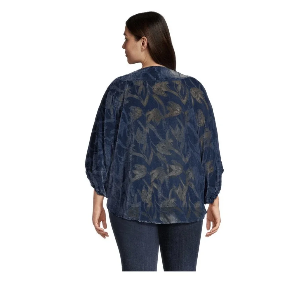 NEW Navy Blue  Kimono World Market Velvet Burnout Open Jacket Wrap One Size NWT